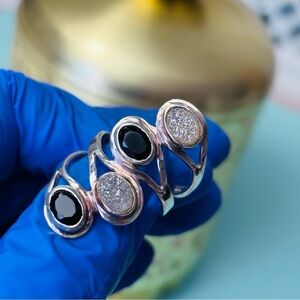 Sterling Silver Black lab Onyx and Druzy Ring - Women's Jewelry. Size 8